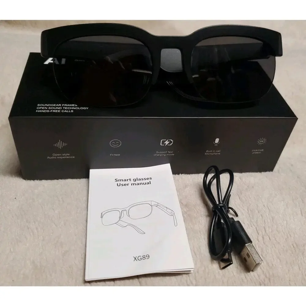 AI Smart Glasses Open‑Ear Audio Hands‑Free Calls Built‑In Mics USB Charging